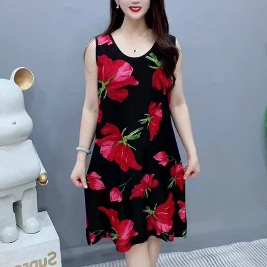 691款时尚潮流女款洋气妈妈夏季宽松中款睡裙可家居可外穿连衣裙