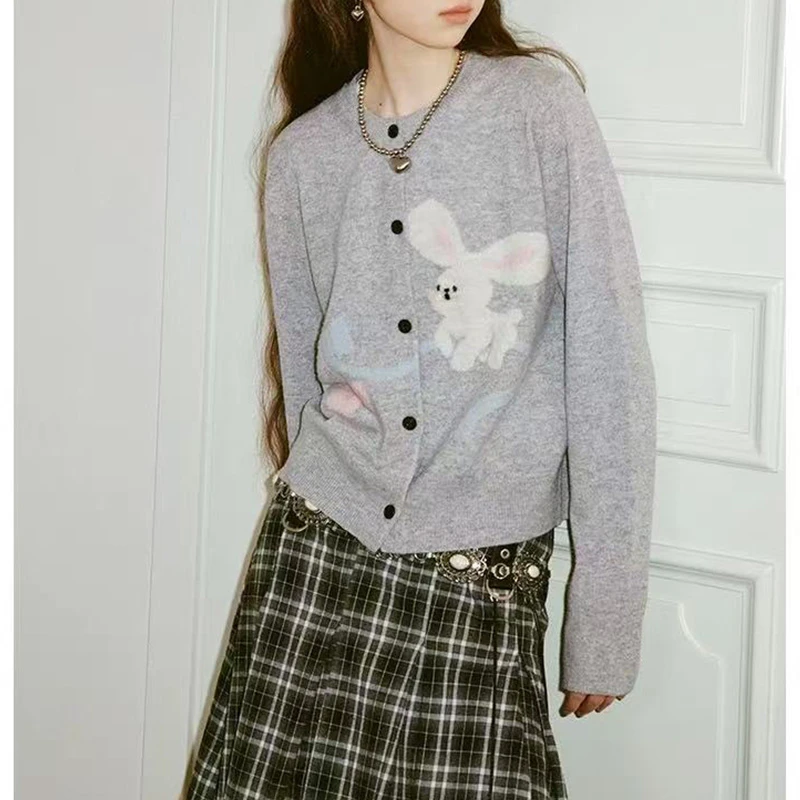 【小白兔】小个子甜美圆领百搭时尚可爱针织开衫女春季新款FFX2062