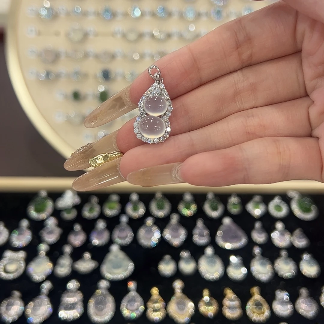 彩***糖蛇纹石玉银S925镶嵌颈饰