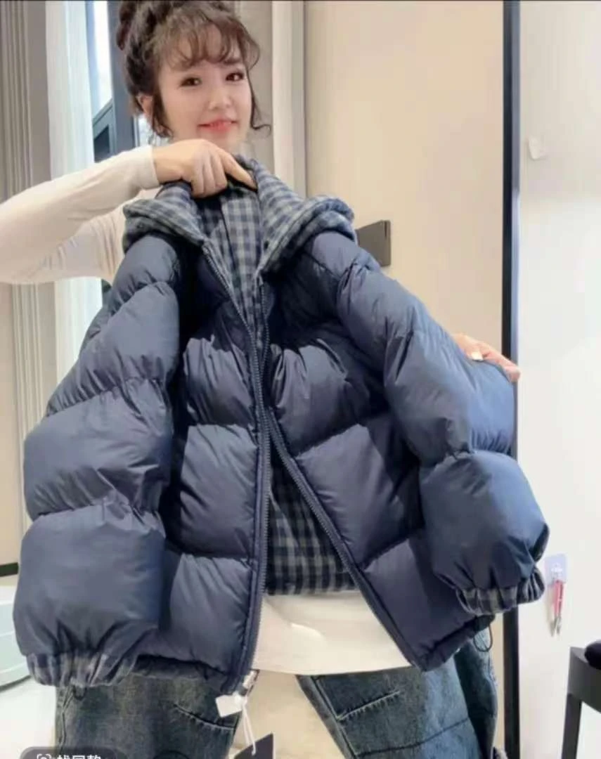 男中大童冬季格子双面穿棉衣新款冬装宽松棉服保暖外套