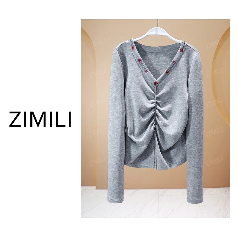 【亮哥欧货女装】冬季热感天丝《花灰色》高弹显瘦打底上衣26037-A6