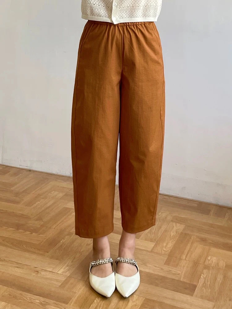 夏季松紧腰弯刀高腰显瘦窄版九分裤2623