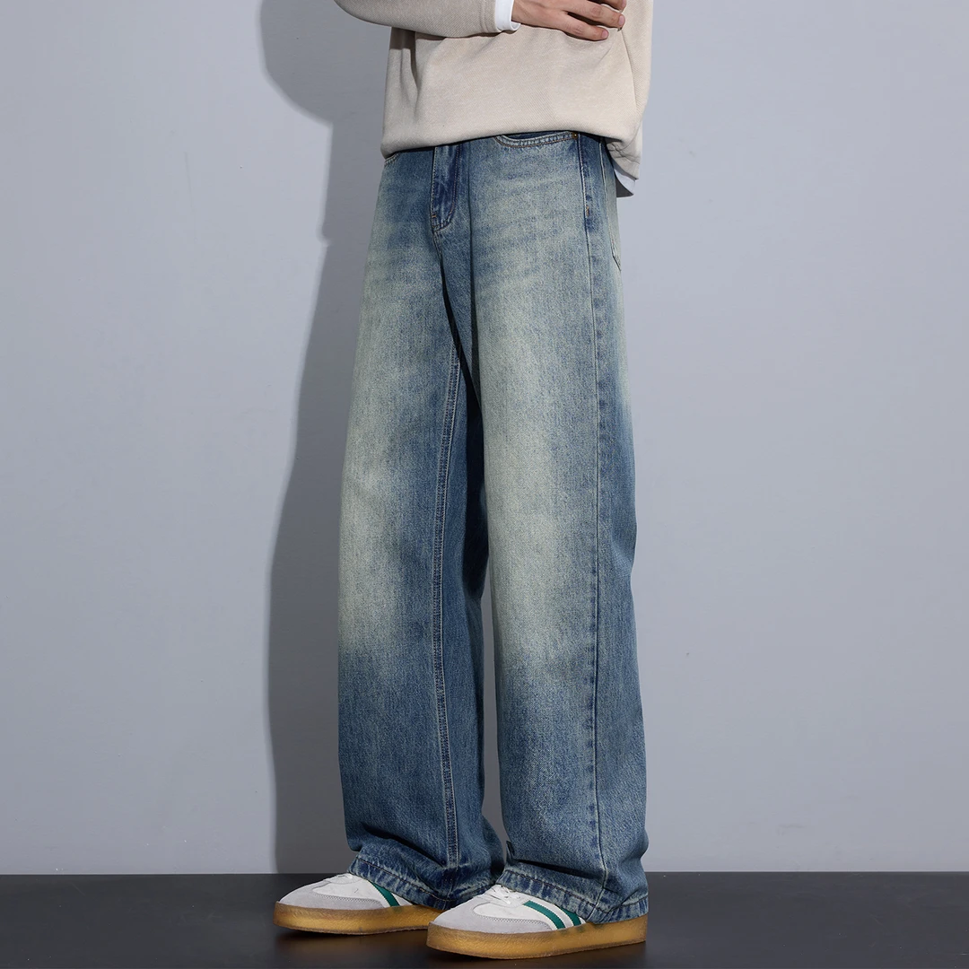 Kuvine水洗牛仔裤男生宽松阔腿2025年秋季新款复古潮流穿搭男裤子