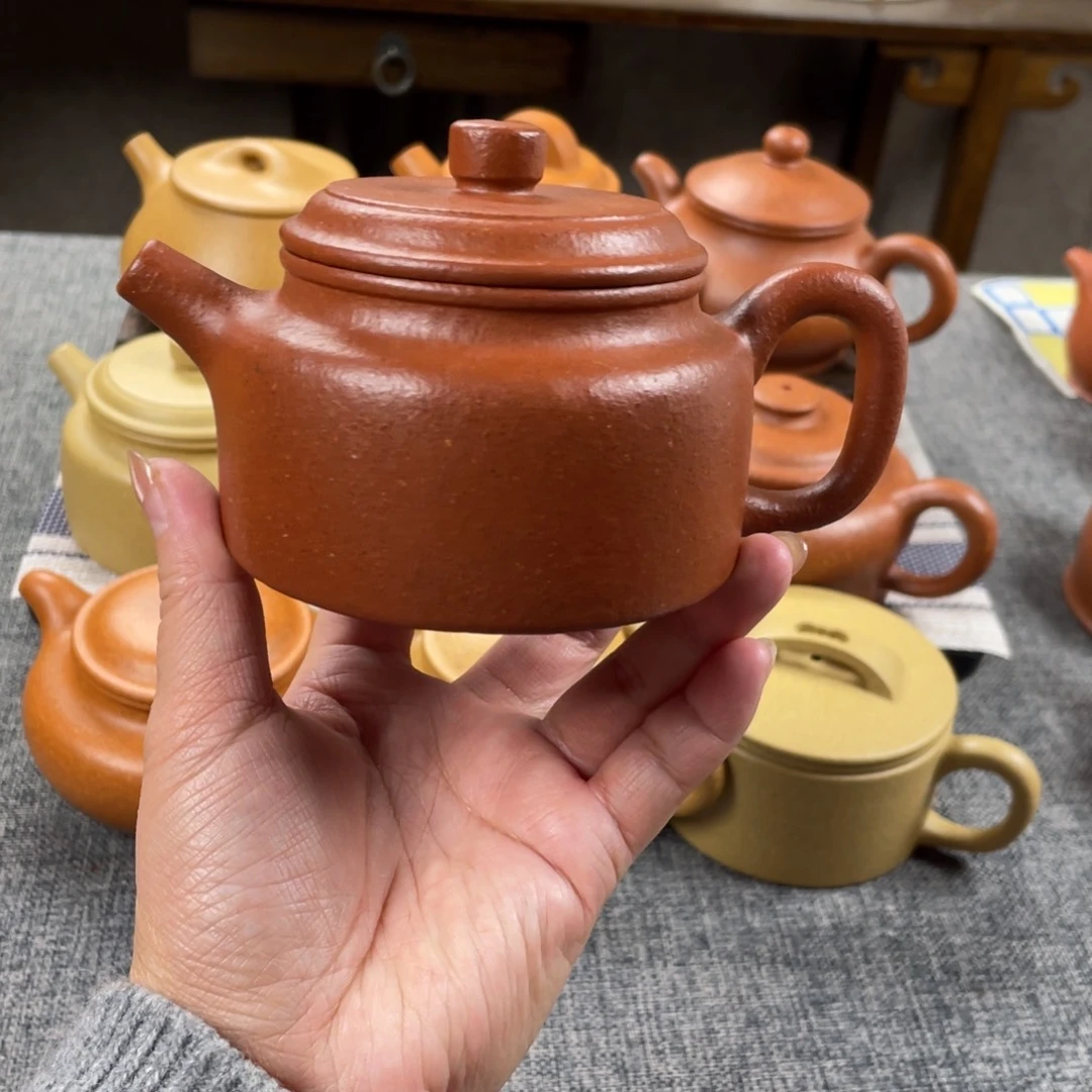 紫砂茶壶红降坡德钟全手纯红20目200手工泥