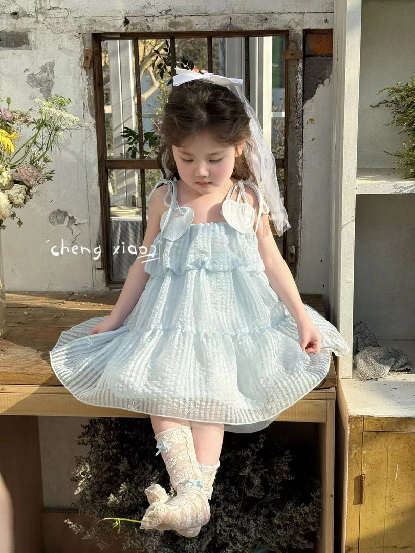 橙小七女童夏装连衣裙吊带连衣裙蓬纱连衣裙女童公主裙