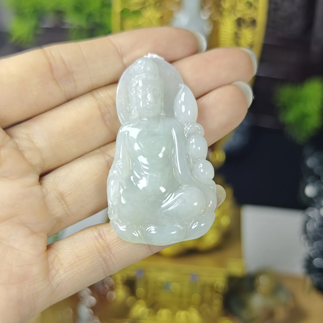天然A货翡翠冰种观音吊坠,成品,可镶嵌。尺寸52*29.6*6.8m