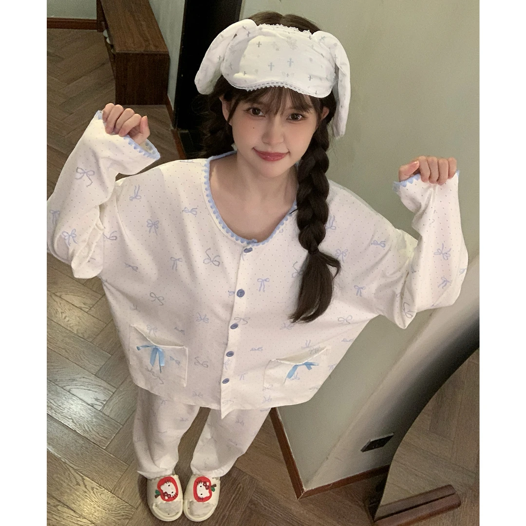 春秋季睡衣女款爆款2025新款可外穿大码长袖宽松甜美风套装家居服