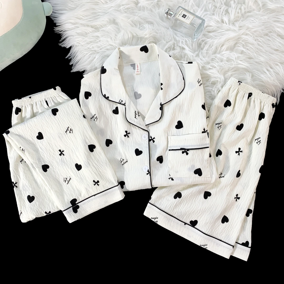 【三件套】波点狗狗睡衣女夏季可爱卡通短袖长裤短裤云朵家居服套装