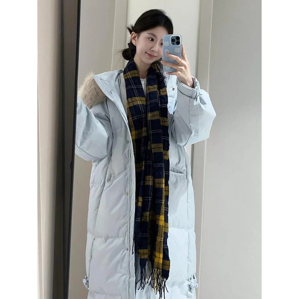 时尚大毛领羽绒服中长款服女今年新款夹加厚新中国结保暖外套女款