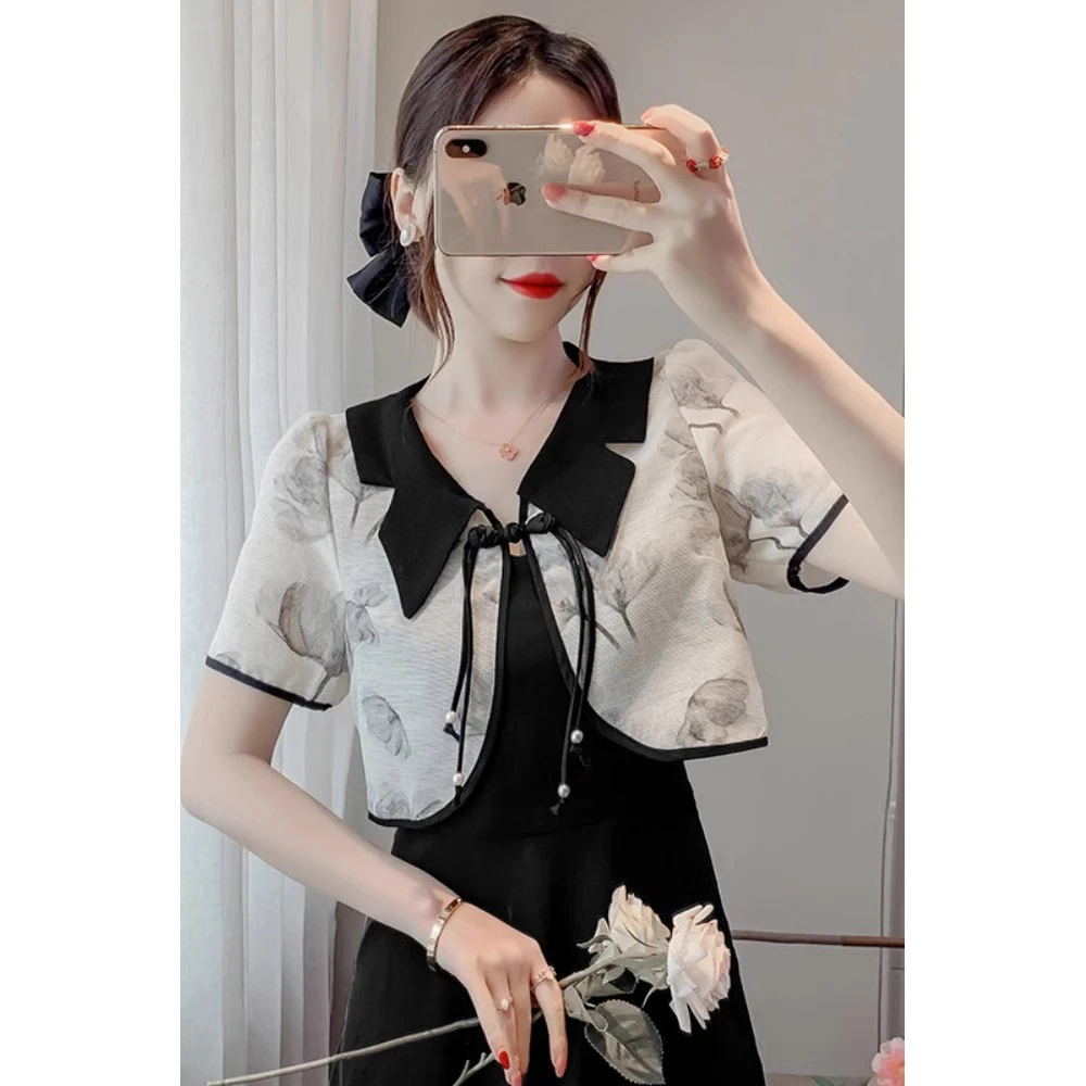 设计感运动翻领复古盘扣新中式上衣女夏季新款短款配吊带裙的外搭