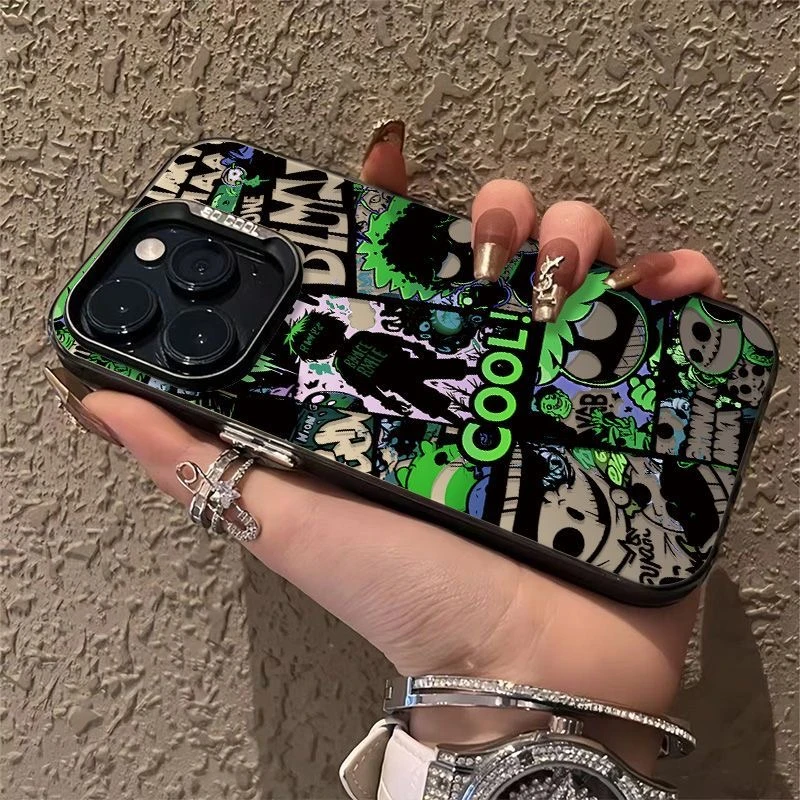美式黑色插画适用iPhone16/15promax手机壳华为oppo小米vivo磨砂