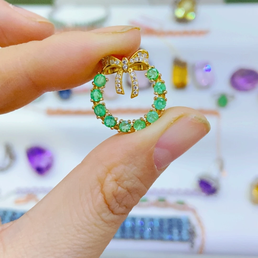 吊坠(赠链)银S925镶嵌祖母绿