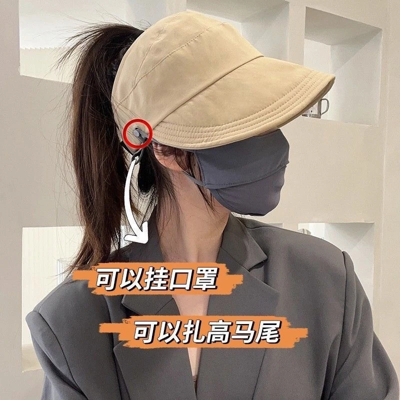 扎高马尾空顶渔夫帽可挂口罩遮阳帽显脸小防晒户外速干鸭舌帽子女