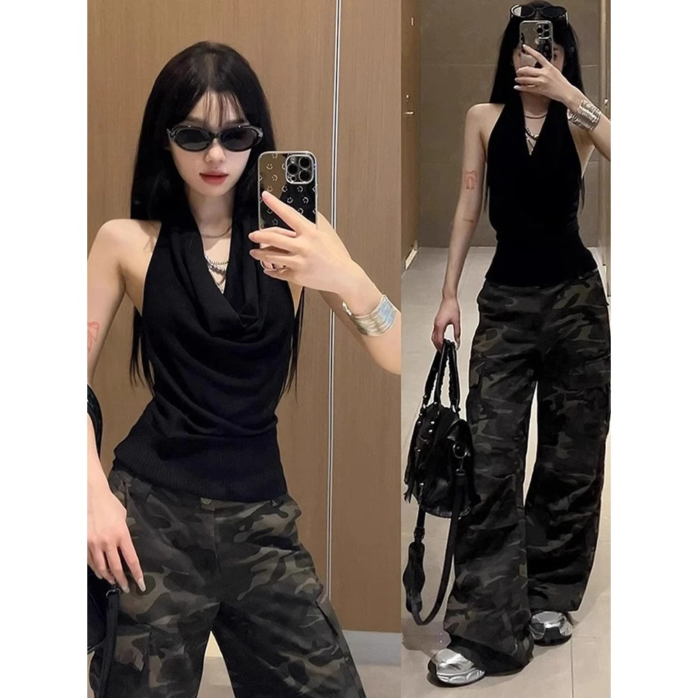 JaneDeiune荡领挂脖扭绳设计吊带女夏外穿设计感露背背心上衣