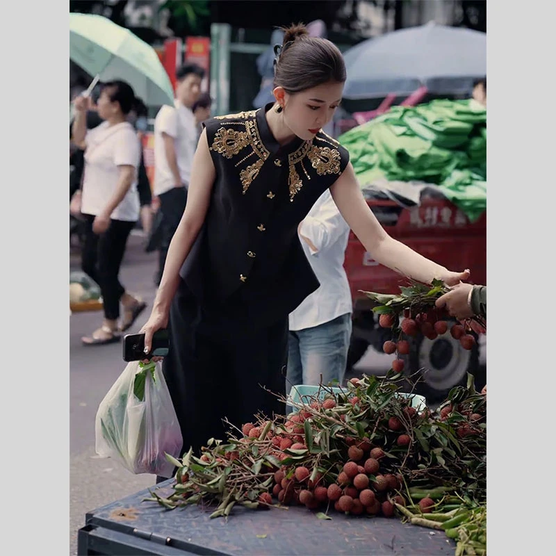 2025超火夏装一整套气质高级感轻奢高端刺绣上衣新中式套装夏季