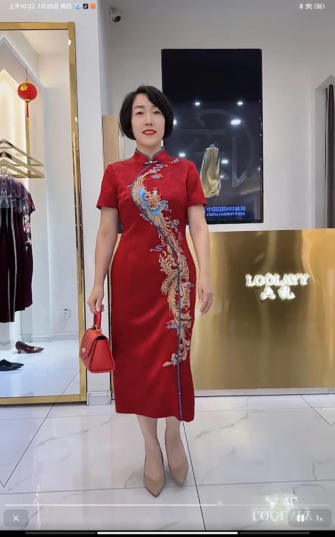 170328手工刺绣旗袍领三分袖端庄雅致简洁气质显瘦