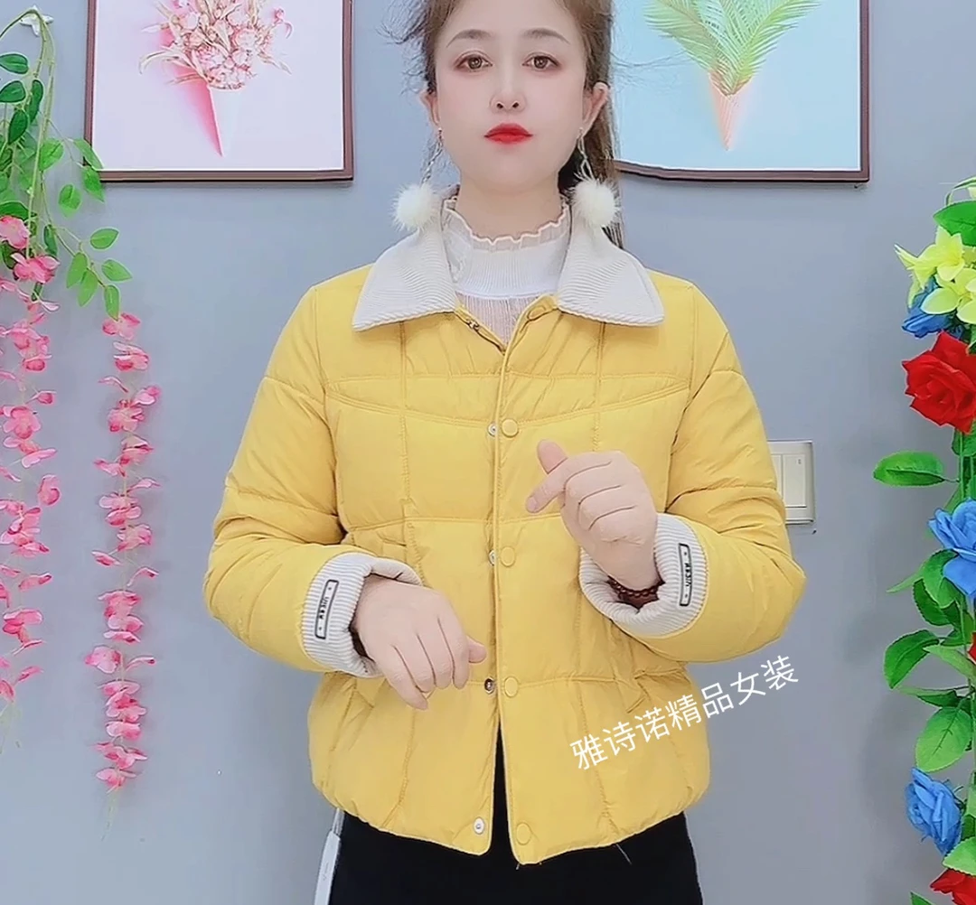 爆款灯芯绒拼接羽绒棉衣棉服女冬季2025新款轻薄洋气显瘦短款外套