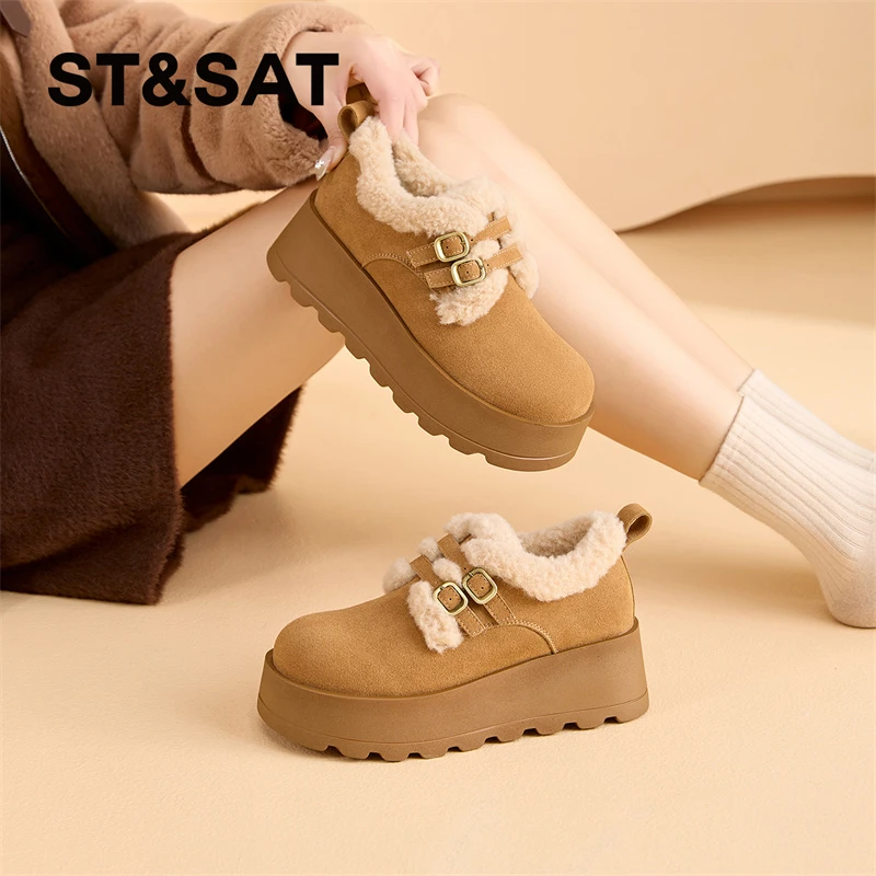 星期六雪地靴女款2025新款冬季保暖加绒勃肯鞋复古厚底加厚棉鞋女