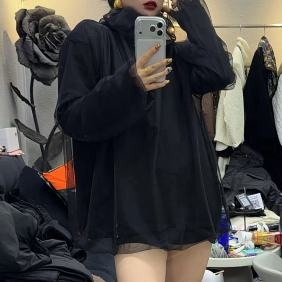 欧洲站三季拆解时髦柔烟感层纱吊里法式气质百搭显瘦长袖韩版宽松