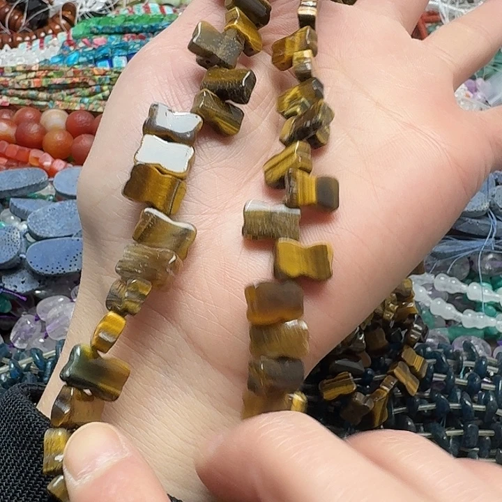 玛瑙/玉髓未镶嵌珠宝半成品一条9x13m双排孔黄虎