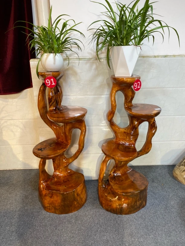 香樟木实木整体雕刻多层落地花架根雕花架长宽高43×38×115树根