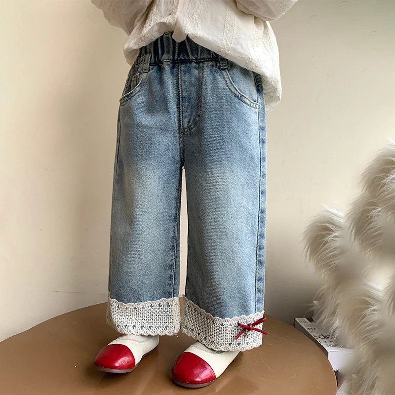 【高品质】巴拉拉女童花边蝴蝶结牛仔裤2025夏季新款时尚小女孩洋气