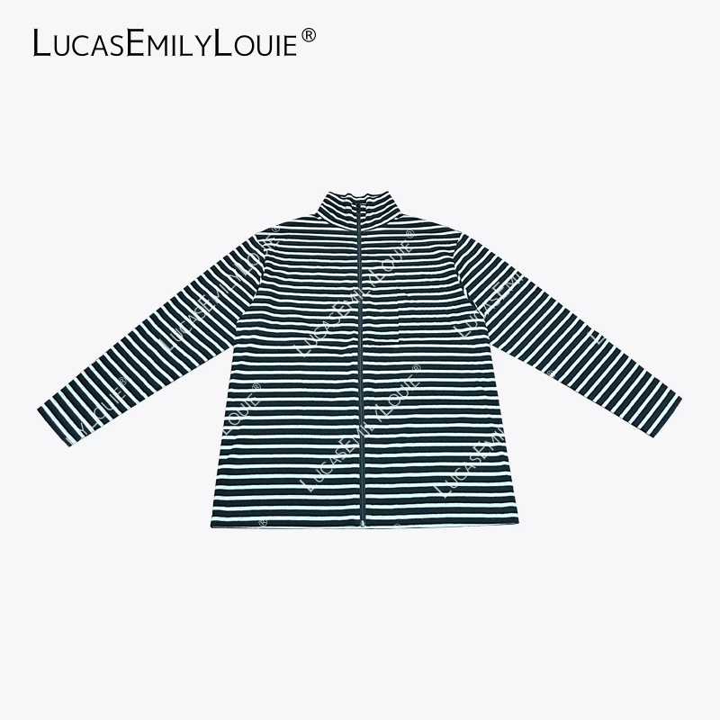 LUCASEMILYLOUIE 简约复古风经典棉质休闲条纹拉链开衫2411082