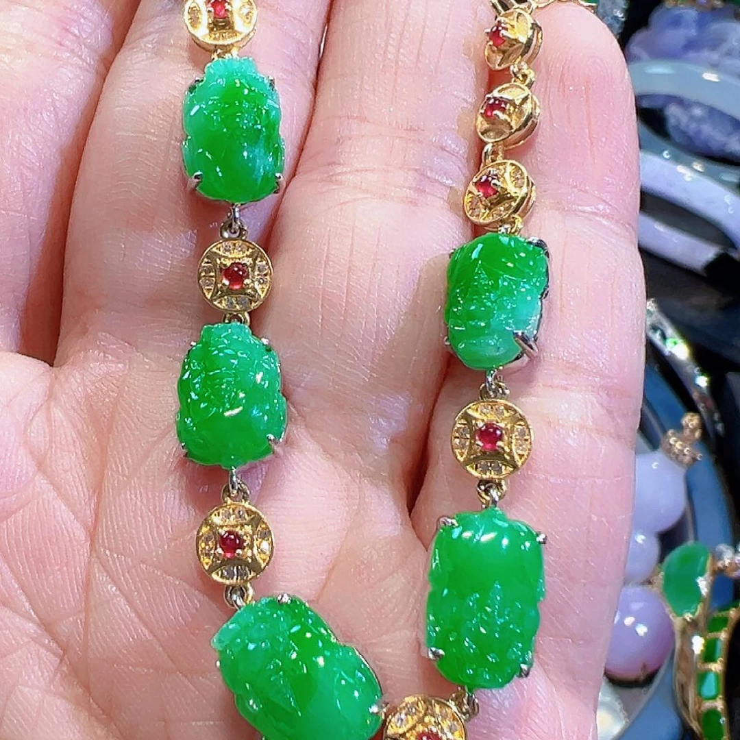 翡翠手链18K金镶嵌签收后24小时鉴赏期