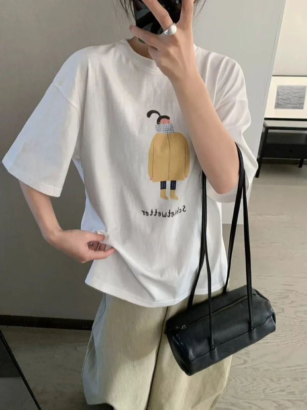 宽松型圆领字母千金风短袖T恤休闲洋气打底衫半袖夏季修身