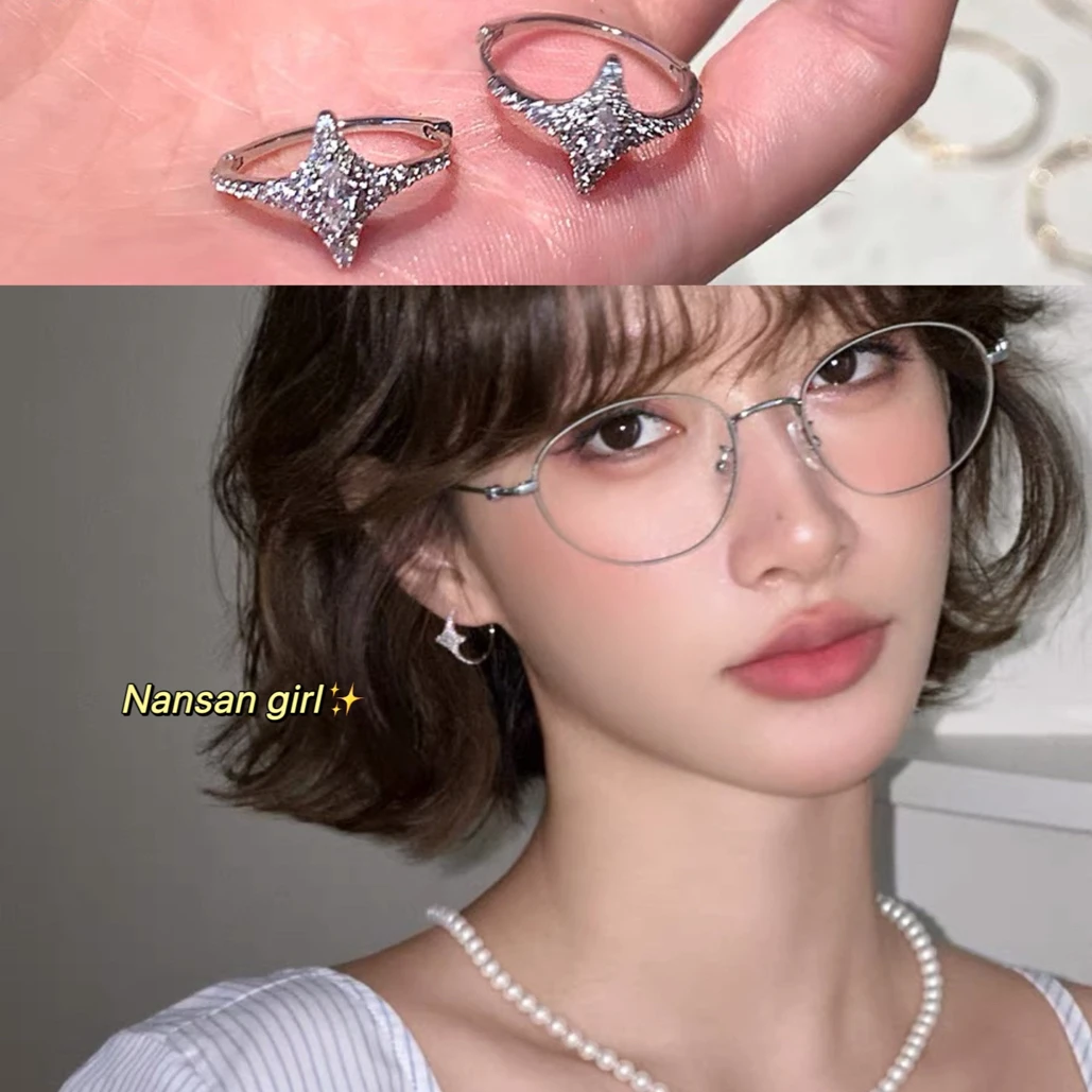 铜合金锆石耳饰 925银针爆闪星星耳环女耳圈耳扣镶锆石耳钉耳饰