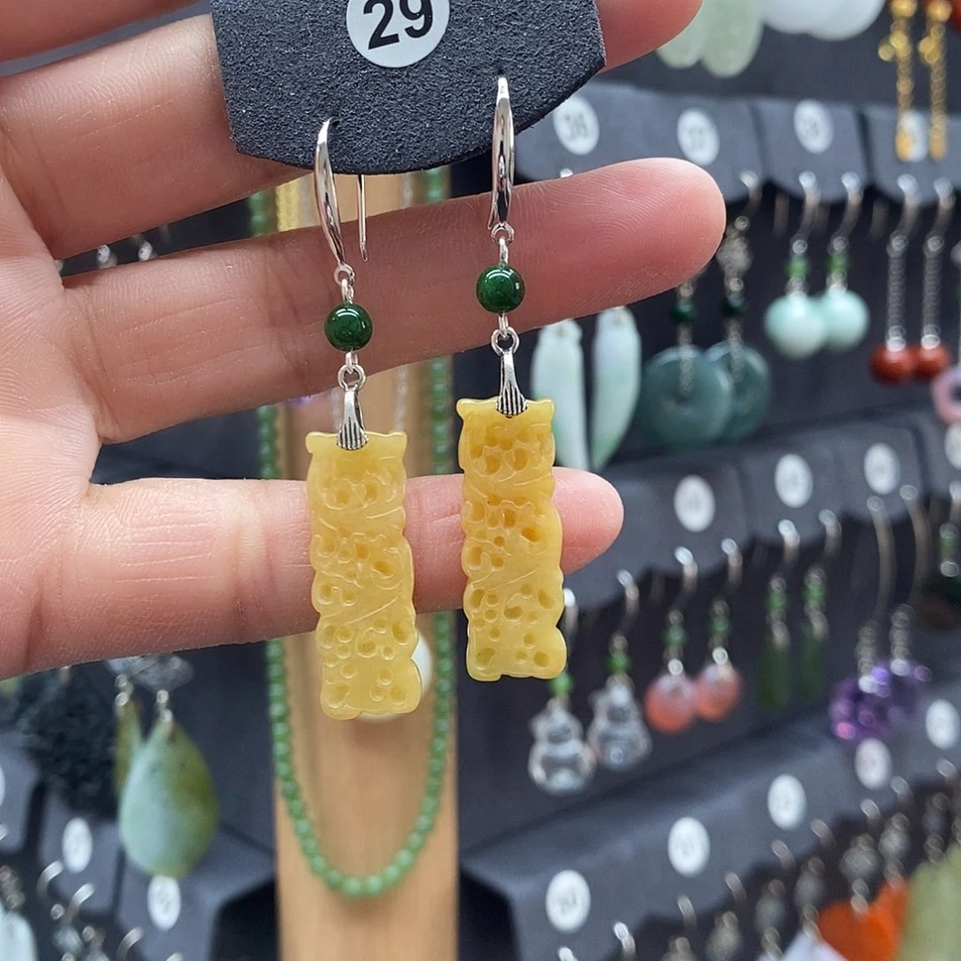 翡翠银S925镶嵌耳饰