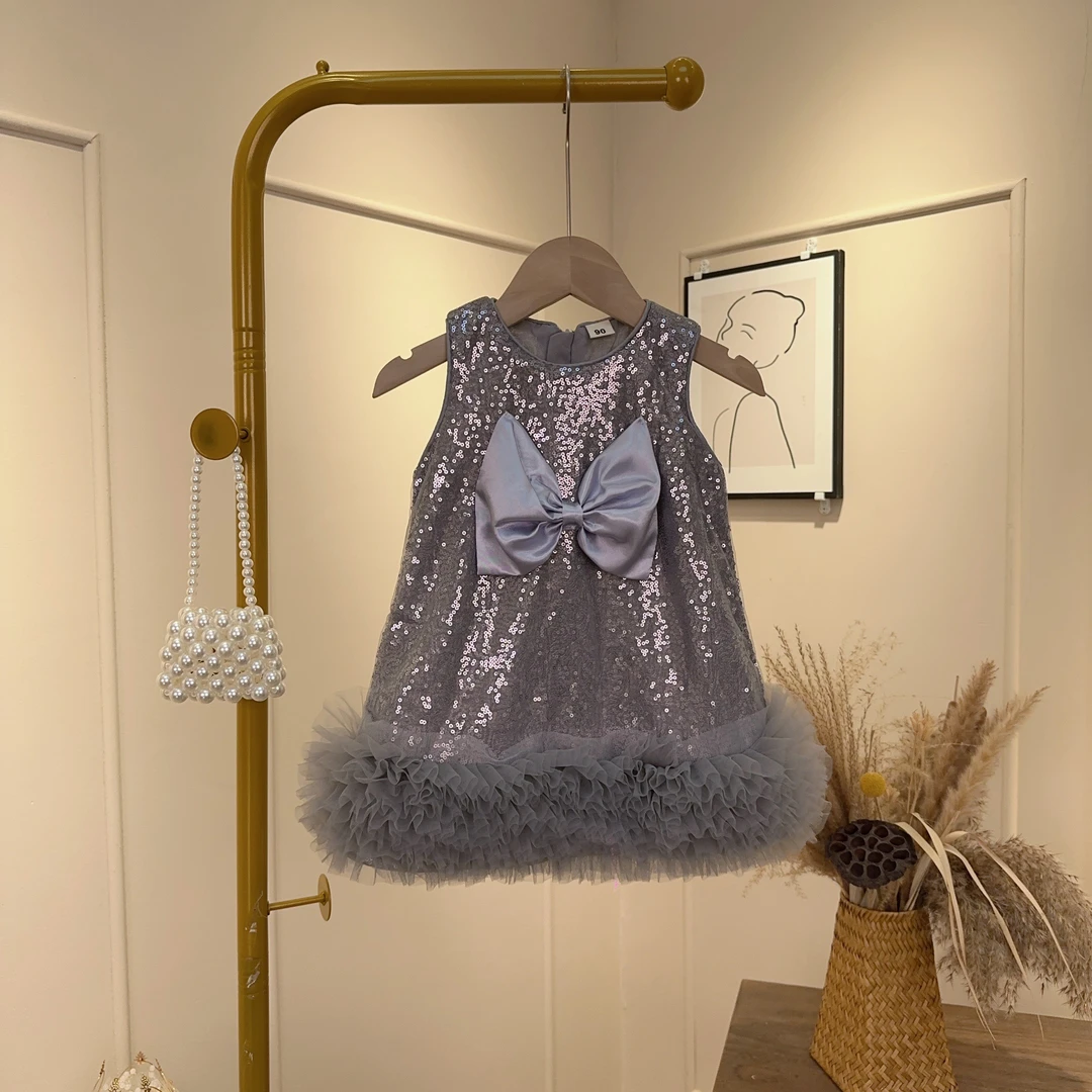 【星霜灰芒】女童连衣裙2025夏季新款礼服裙公主裙亮片儿童背心裙