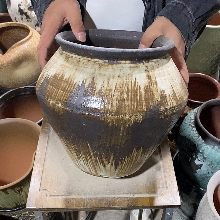 紫砂花盆口21高度25黑咖………