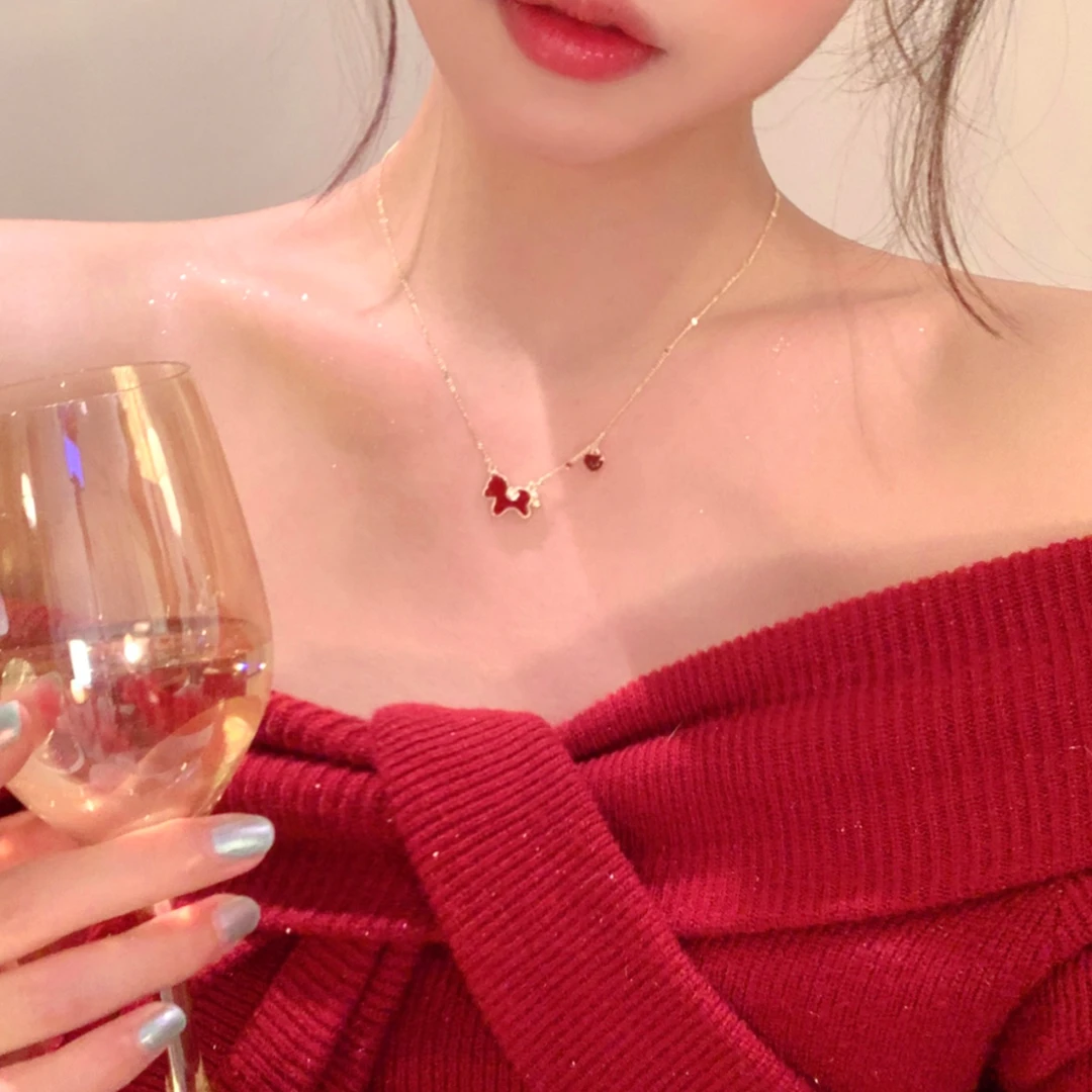卡柒 铜合金项链 马上有钱红色爱心项链复古轻奢高级感本命年礼物