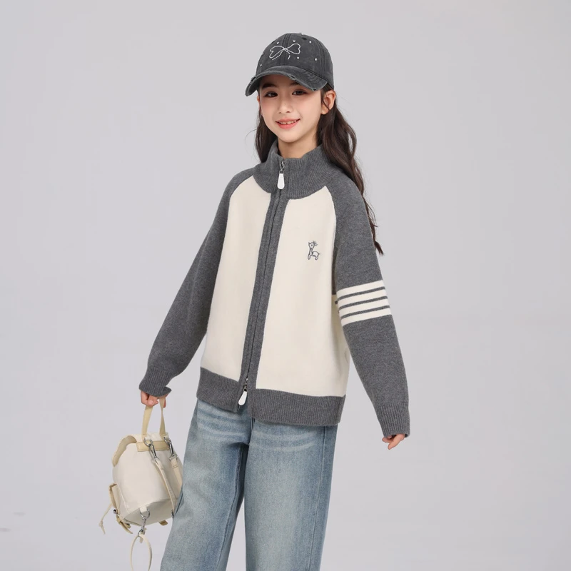 1814女童毛衣儿童新年过年秋冬款中大童女孩洋气时髦针织毛衣开衫