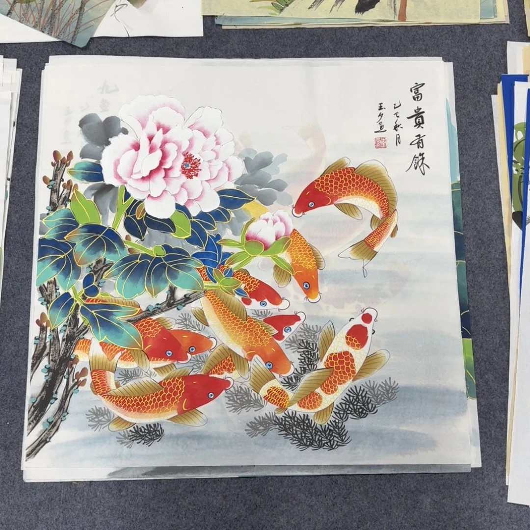 国画68×68金线鱼画画画画