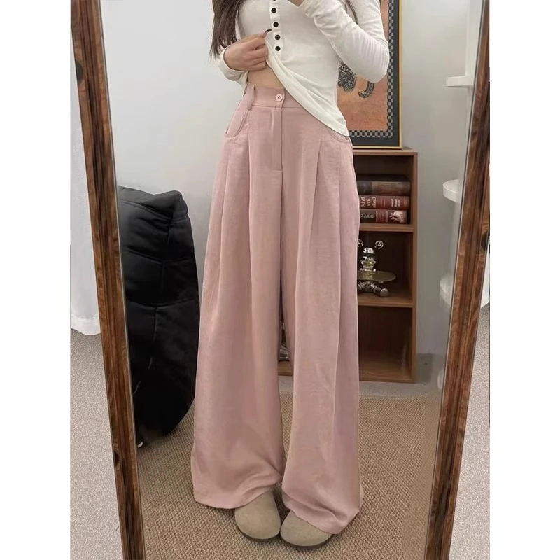 粉色阔腿休闲裤女2025年春夏新款大码胖mm宽松显瘦慵懒垂感拖地裤