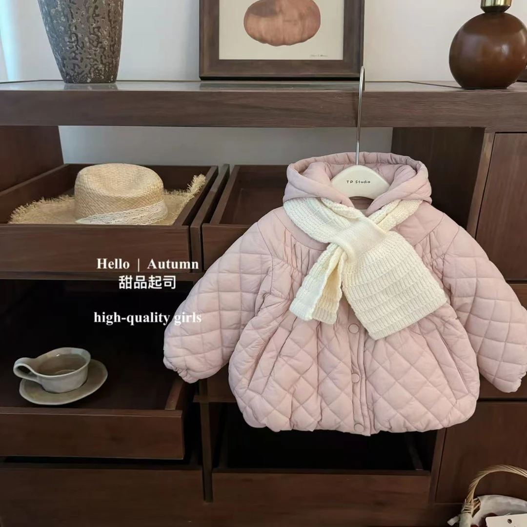 【甜品起司】奶里奶气！女童菱格娃娃衫棉服加棉保暖公主冬季棉衣