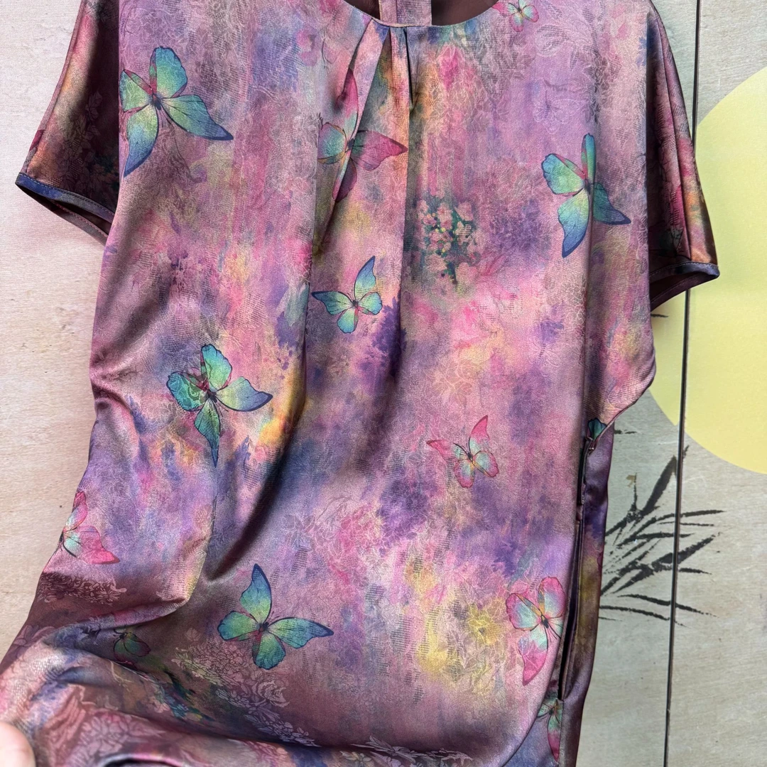 1054-7新款香云纱真丝连衣裙，高档阔太太妈妈装