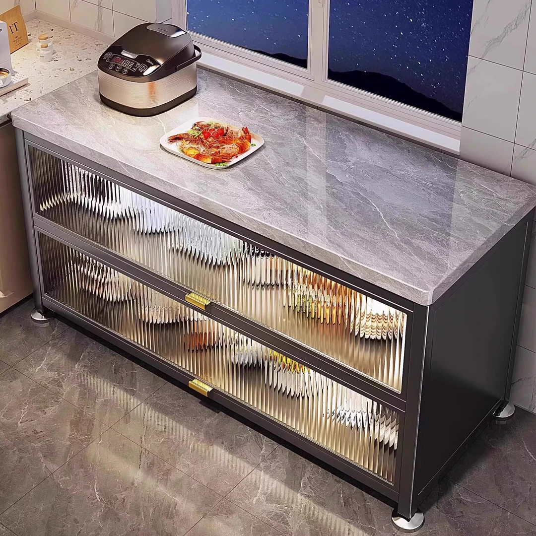 岩板厨房置物架落地多层家用多功能收纳柜储物柜锅碗餐边储物橱柜