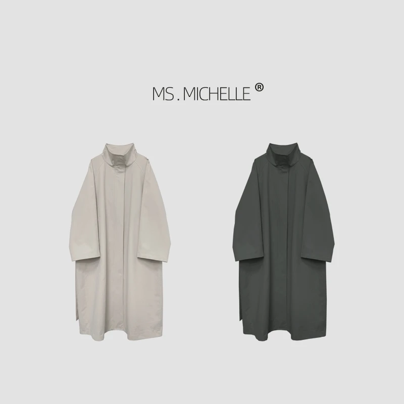 MS.MICHELLE 大牌范极简宽松慵懒中长款休闲立领风衣5152
