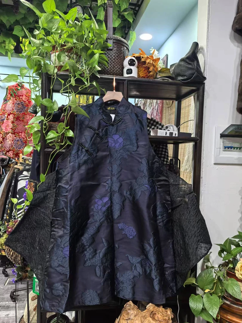 黄姐自留 时尚气质大码富贵紫设计款坎肩旗袍裙