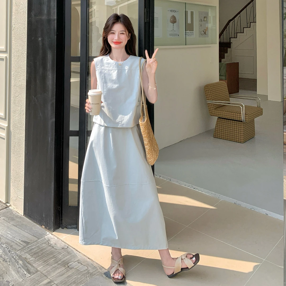 洋气清纯系甜美减龄牛仔套装裙女夏季2025新款背心半身裙两件套