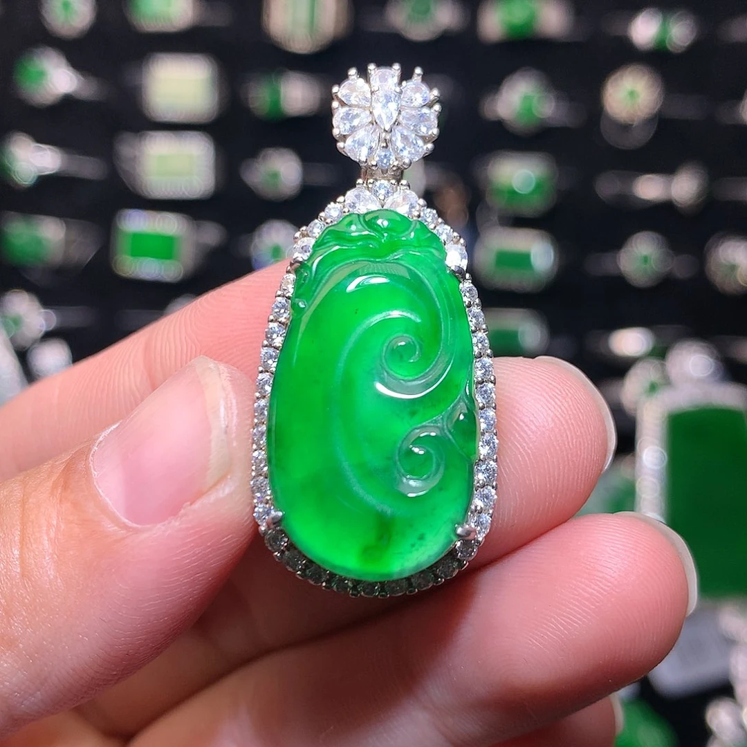 【闪购商品】翡翠银S925镶嵌吊坠(不含链)天然翡翠