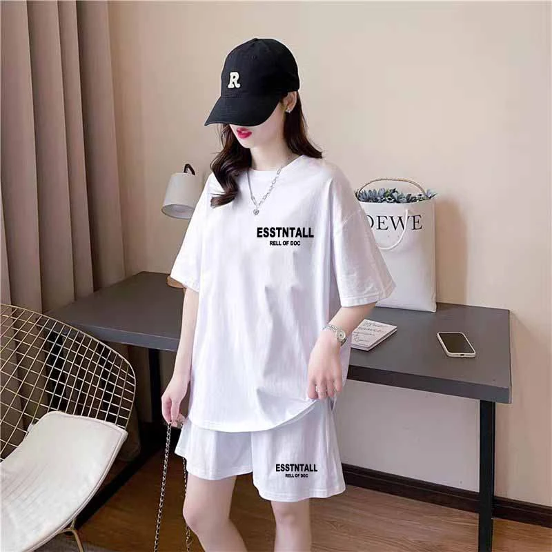 盐系炸街运动服套装女夏季学生韩版宽松时尚短袖短裤休闲两件套潮