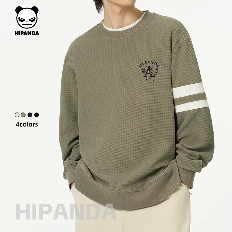 HiPanda绿色卫衣男春秋季美式高级设计感两条杠宽松外套男款内搭