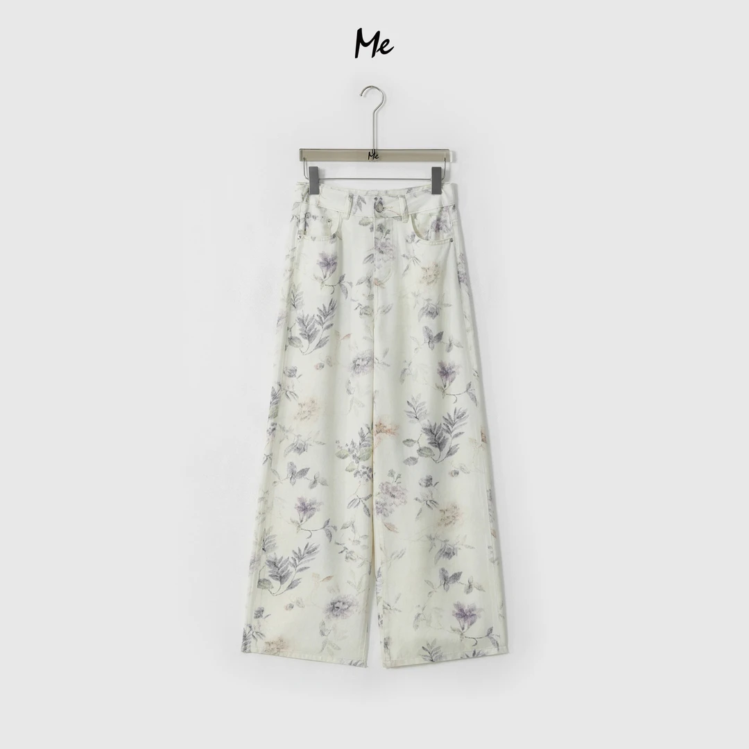 ME【100%天丝冰花裤】超柔艺术印花高腰显瘦百搭直筒牛仔裤MESS6894