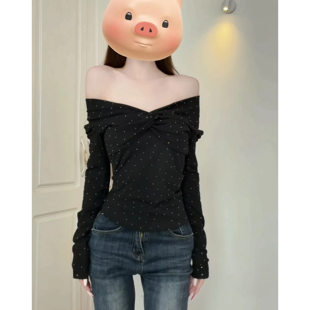 辣妹复古一字肩休闲显瘦短袖T恤2025年早秋新款显瘦纯欲女上衣潮