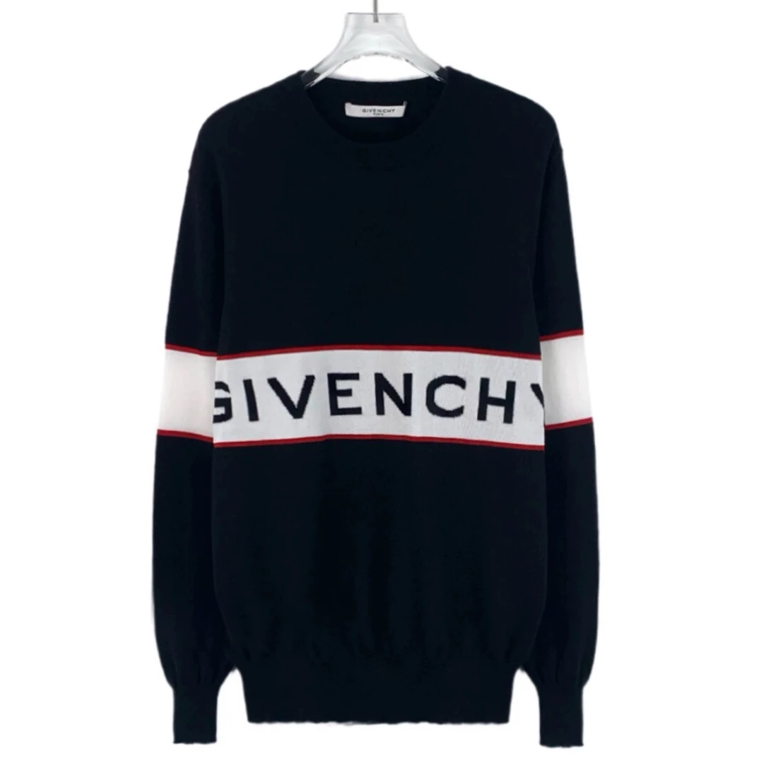 99新 Givenchy/纪梵希 黑色logo字母圆领长袖针织毛衣/S码/C01130
