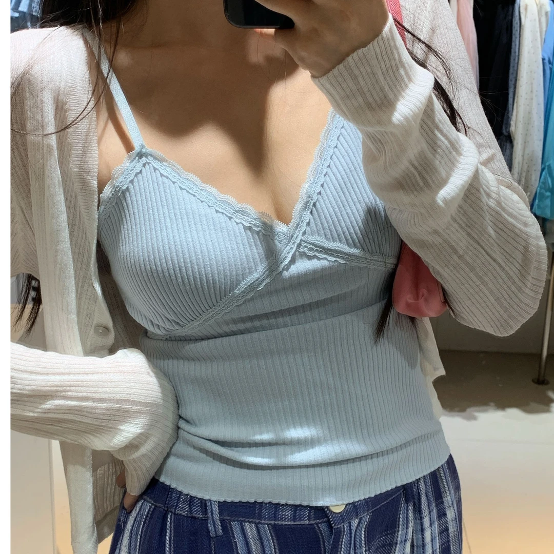 泡菜国纯欲风蓝色吊带